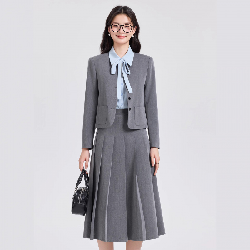 Women Formal Wear For Interview - Conjunto de traje corto gris para