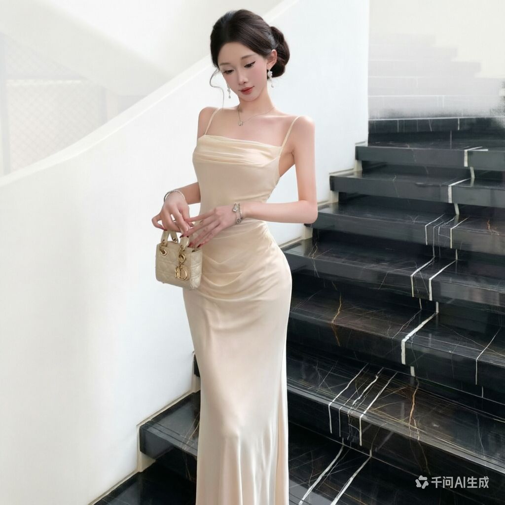 Women Formal Wear Xxl - Elegante Vestido de Noche Beige de