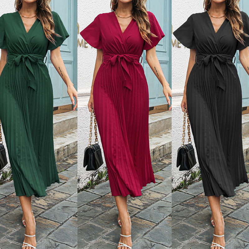 Wrap Dress Work - Nuevo Vestido Maxi Plisado con Cuello