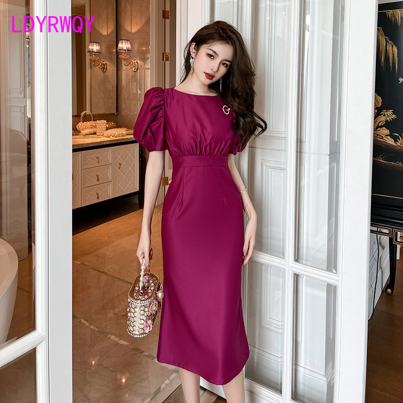 Wrap Dress Work - Vestido morado Noble ajustado con mangas