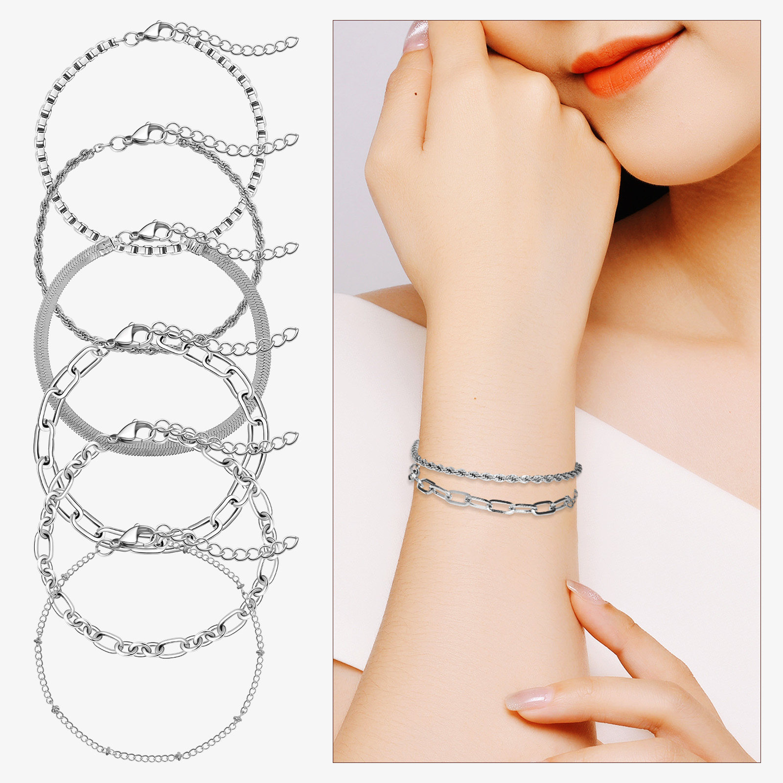 Formal Wear Jewelry For Women - 6 Pulseras de Cadena Minimalistas en