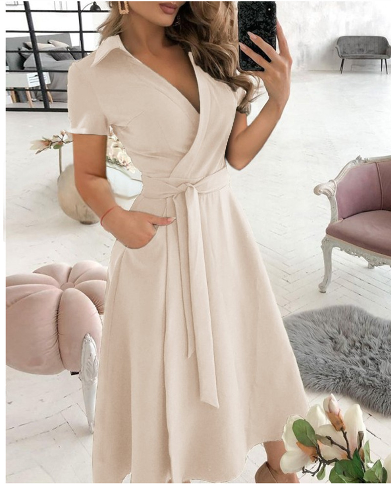 Vestido midi de manga corta co - Wrap Dress Work reseña y precio