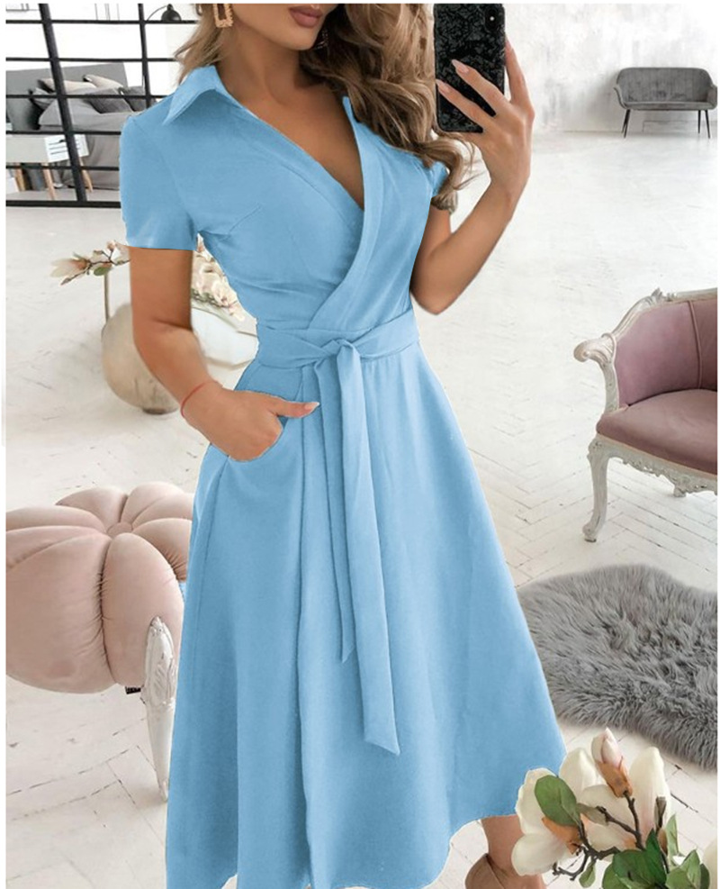 Vestido midi de manga corta co - Wrap Dress Work reseña y precio