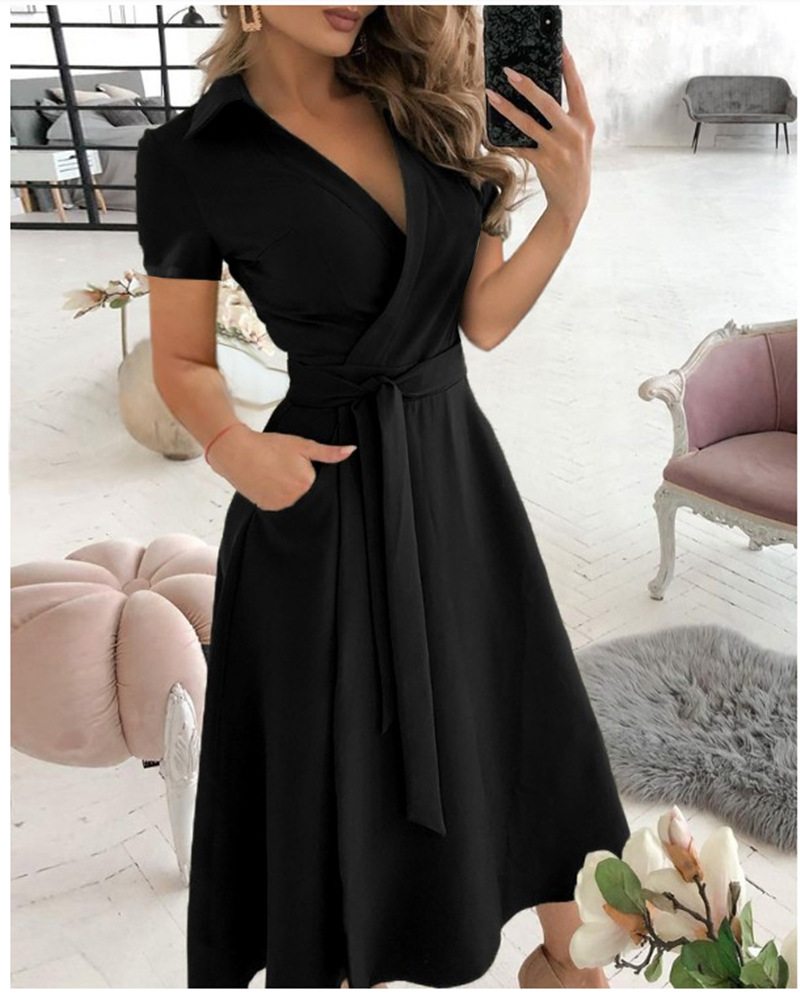 Vestido midi de manga corta co - Wrap Dress Work reseña y precio