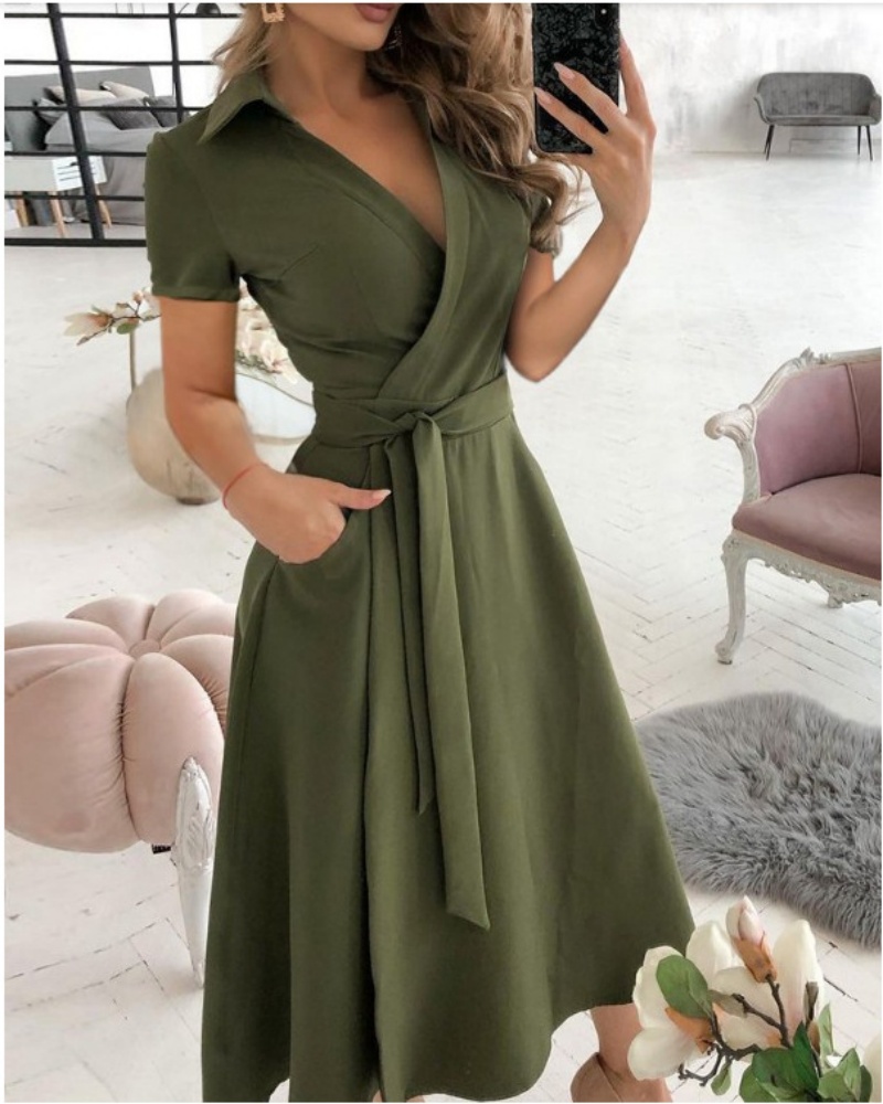 Vestido midi de manga corta co - Wrap Dress Work reseña y precio