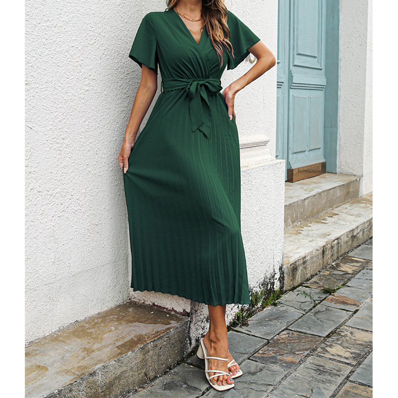 Nuevo Vestido Maxi Plisado con - Wrap Dress Work reseña y precio