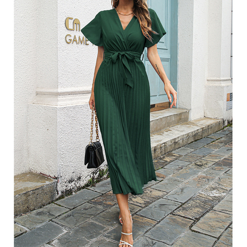 Nuevo Vestido Maxi Plisado con - Wrap Dress Work reseña y precio