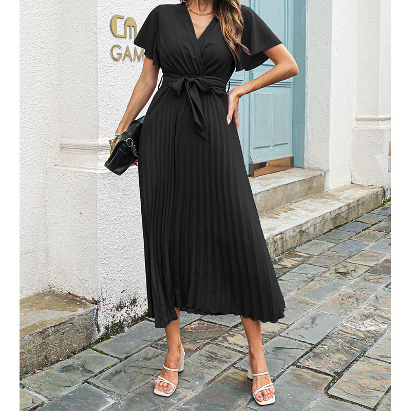 Nuevo Vestido Maxi Plisado con - Wrap Dress Work reseña y precio